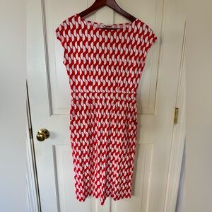 Boden Florrie Jersey Dress - Red/White Geometric Pattern Sz 6L EUC